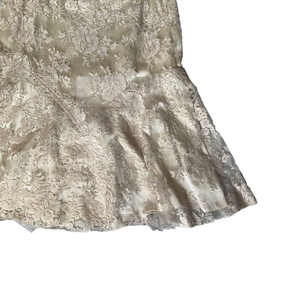 Lisa Baday Skirt 10 Metallic Peach Floral Lace Over Cream Silk A Line Zip Canada - Picture 3 of 13